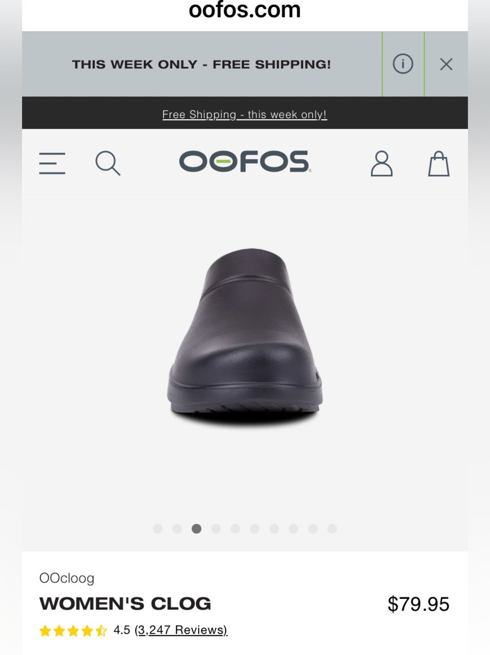 Runs  6.5 OOFOS OOCloog Women's Clog Slip-On in Black - Picture 2 of 6